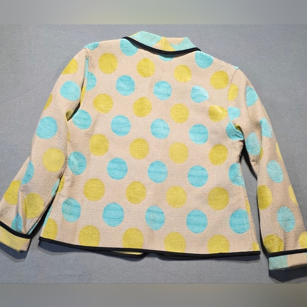 Khangura EUC Vibrant Polka Dot Blazer Cream, Yellow, and Blue Size Large PTP 21 - Picture 3 of 6